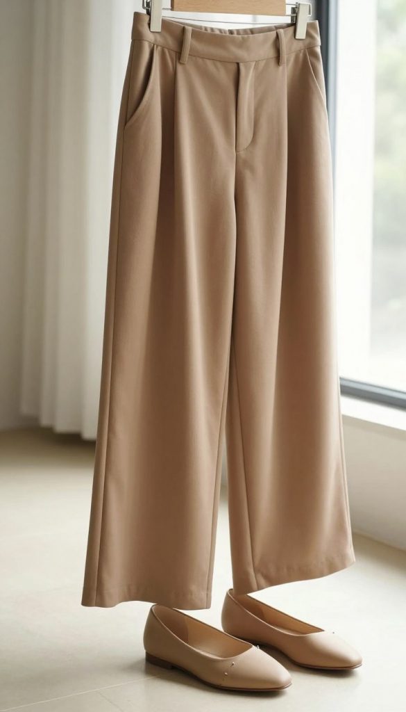 flat shoes with wide-leg trousers